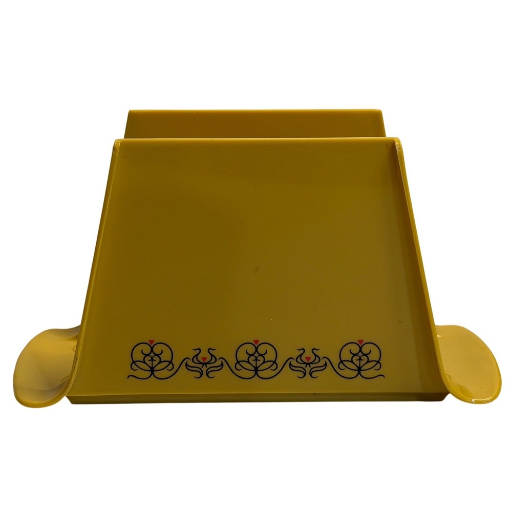 VTG Eagle Plastic Napkin Holder Harvest Gold Retro Floral Scroll USA Groovy